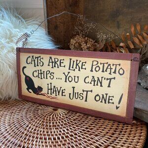 NWT Primitive Style Distressed Cat Lover Sign - 5.5 X 12"